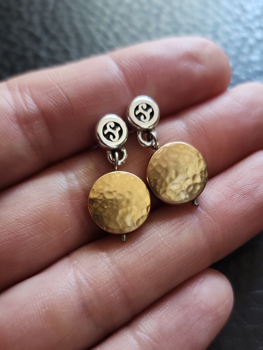 Silver & Gold-Tone Hammered Drop Earrings